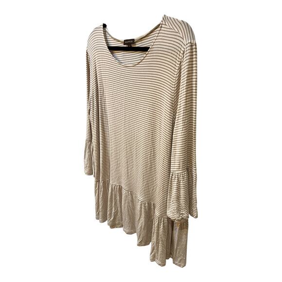 Multiples Beige & Cream Striped Ruffle Tunic Top Size XL Rayon Spandex Stretchy - Picture 2 of 8